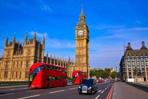 big ben clock tower and london bus
