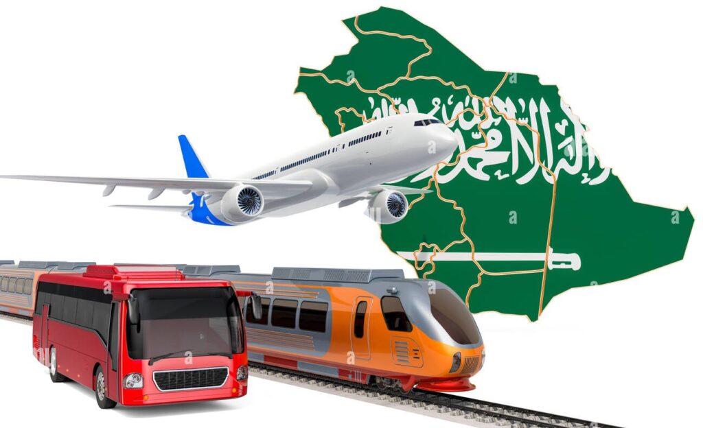 passenger transportation in saudi arabia by buses trains and airplanes concept 3d rendering isolated on white background 2a5famf