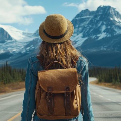 exploring majestic mountains on a quiet road under a clear blue sky in the wilderness